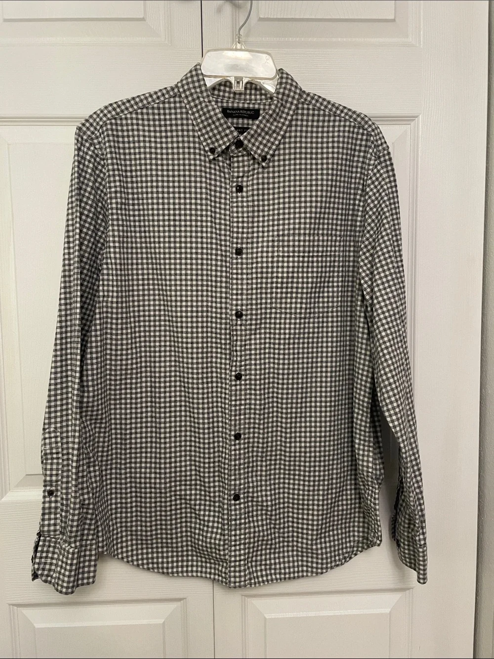 Banana Republic LUXE Flannel Oxford Button Down Shirt XL Grant Fit Gingham Check